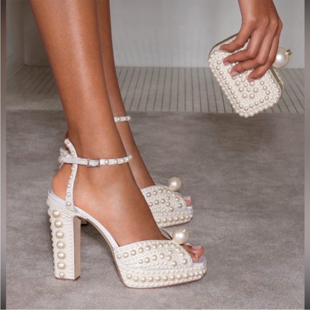 New Jimmy Choo Sacaria 120 White Platform Sandals with All-Over Pearl 39.5 - Picture 2 of 16